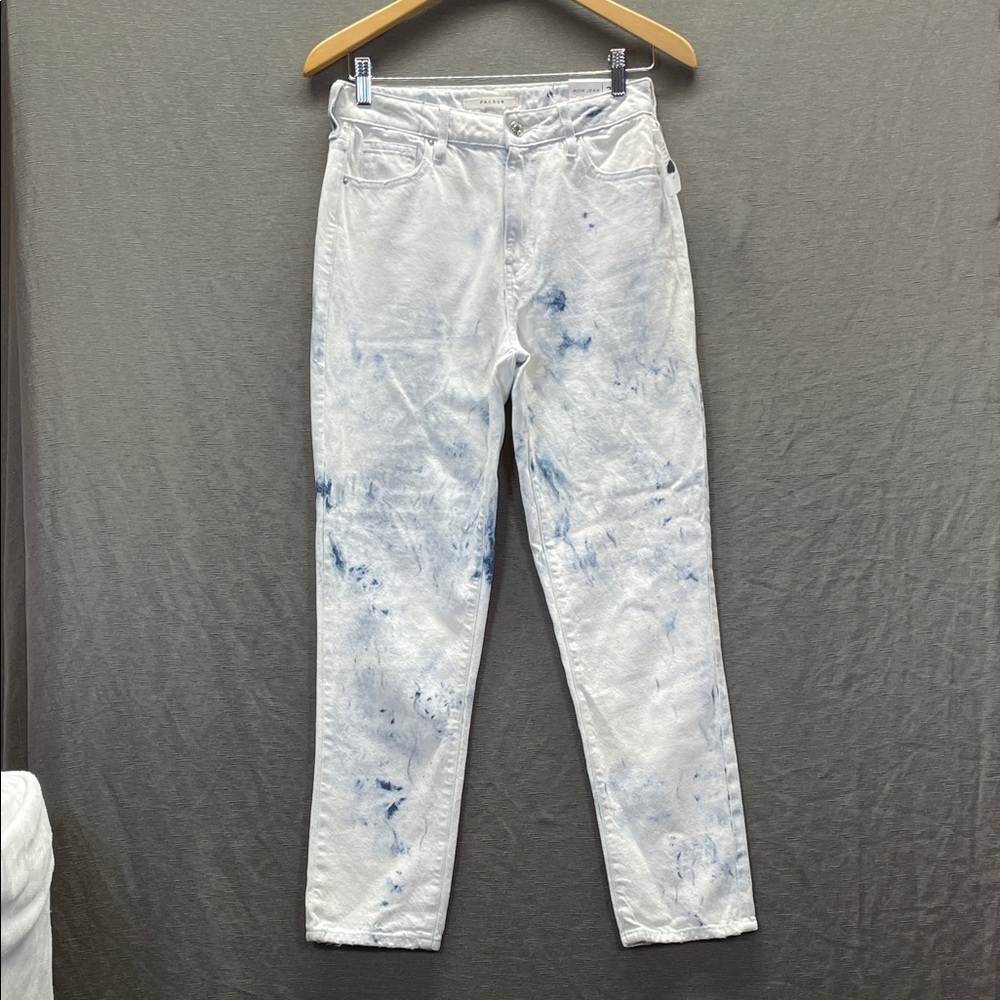 PacSun Women's Straight Leg Jeans in White and Blue Tie-Dye